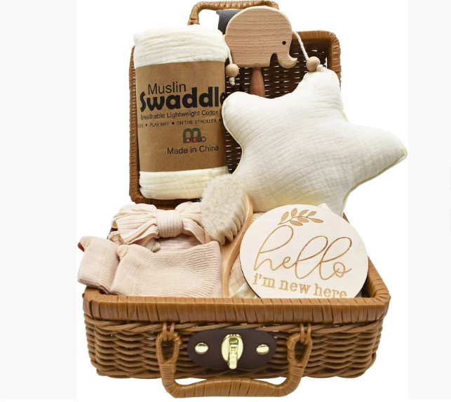 Little Luxe Baby Hamper – Premium Newborn Gift Basket with Muslin Swaddle & Essentials